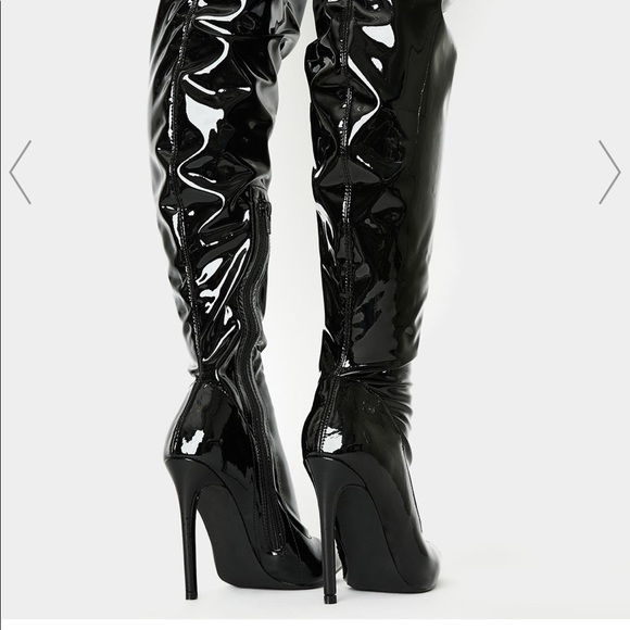 Dolls Kill NIGHT DRAW THE LINE VINYL BOOTS - Picture 5 of 5